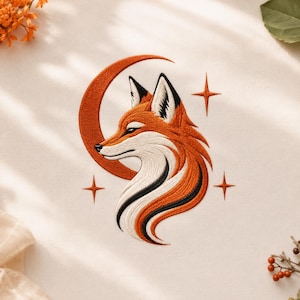 Fox Head Embroidery Design Celestial Woodland Animal Sweatshirt Shirt Machine Stitch Pattern Gift