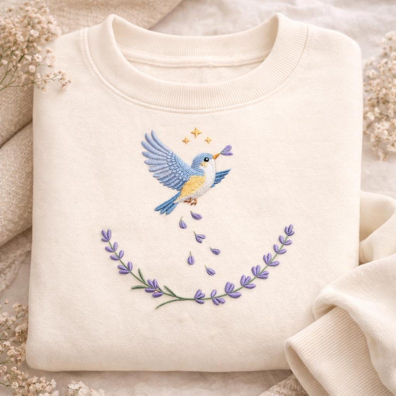 Flying Bird Lavender Embroidery Design Floral Nature Wings Machine ...