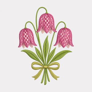 Snake's Head Fritillary Embroidery Design Pink Wildflower Bouquet Botanical Spring Machine Pattern Artwork