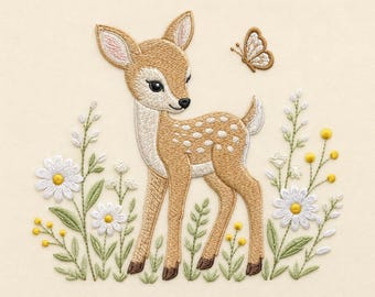 Baby Deer Borduurpatroon Hertje Fawn Daisy Butterfly Woodland Sweatshirt Shirt Machine Patroon