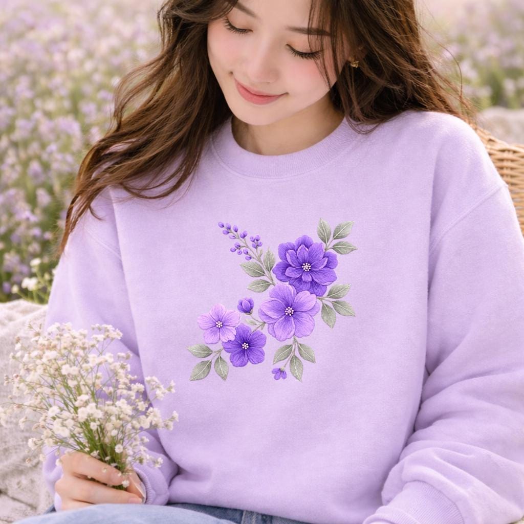 Purple Floral Embroidery Pattern Violet Flower Bouquet Machine Stitch ...