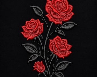 Red Rose Embroidery Design Gothic Floral Botanical Romantic Valentine Sweatshirt Shirt Decoration Pattern