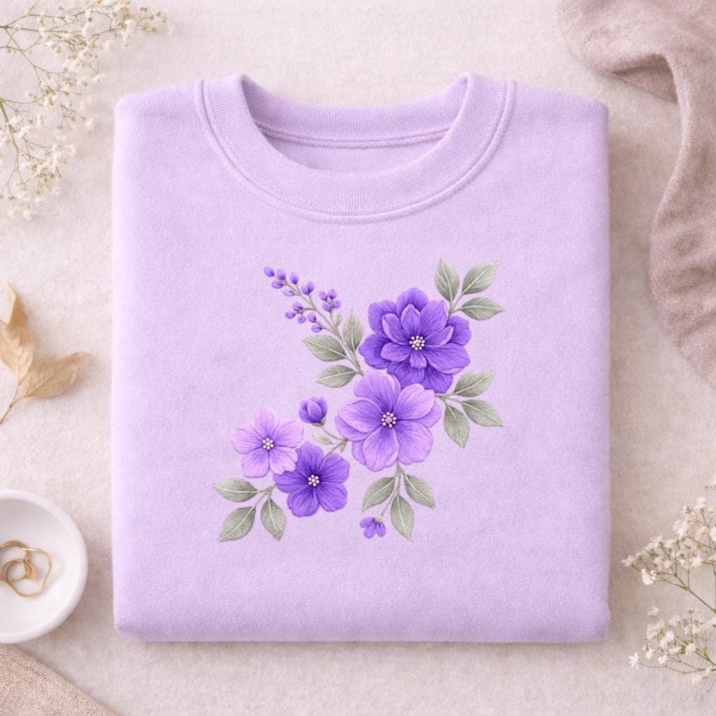 Purple Floral Embroidery Pattern Violet Flower Bouquet Machine Stitch ...