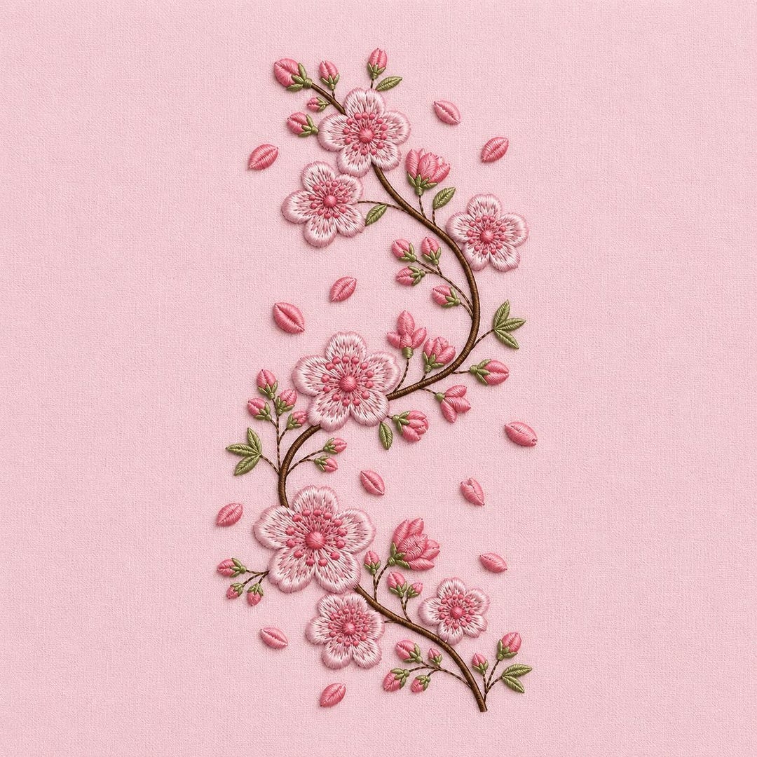 Cherry Blossom Embroidery Design Sakura Branch Floral Spring Botanical ...
