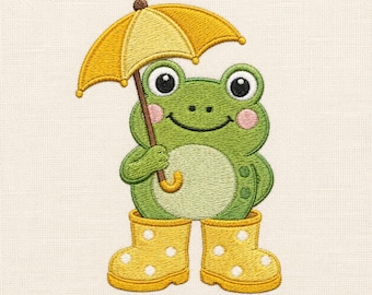 Frog Umbrella Rain Boots Machine Embroidery Design Spring Nursery Shirt Baby Gift Pattern