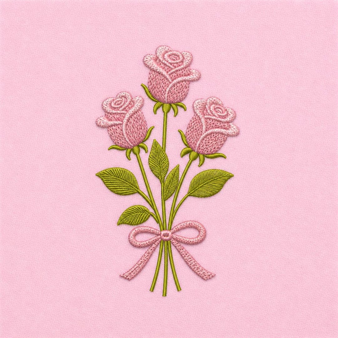 Rose Bouquet Embroidery Design Floral Arrangement Ribbon Machine ...