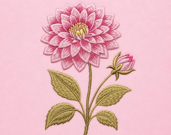 Pink Dahlia Blossom Botanical Garden Floral Spring Embroidery Design Artwork Pattern