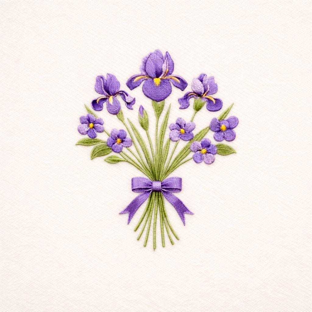 Iris Bouquet Embroidery Design Purple Flowers Floral Arrangement ...