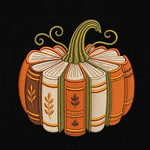 Pumpkin Book Stack Embroidery Design Autumn Reading Cottagecore Fall Library Sweatshirt Pattern Gift