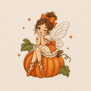 Pompoen Fee Borduurwerk Ontwerp Herfst Oogst Pixie Wings Halloween Shirt Sweatshirt Cadeau