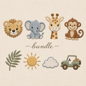 Safari Animal Embroidery Bundle Lion Elephant Giraffe Monkey Jungle Sweatshirt Shirt Machine Pattern