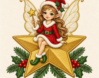 Christmas Fairy Star Machine Embroidery Design Holiday Elf Girl Festive Ornament