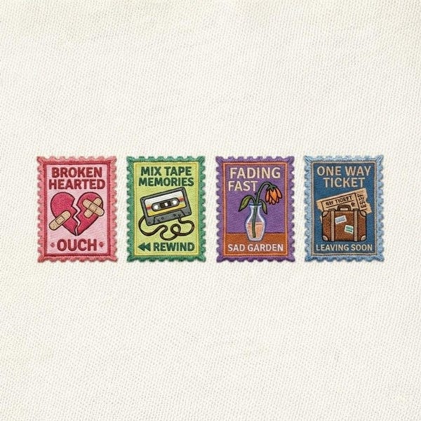 Retro Stamp Embroidery Design, Emotional Quote Patch Machine Embroidery Files