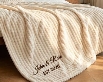 Personalized Wedding Flannel Throw Blanket, Custom Couple Gift, Wedding Anniversary Gift, Bridal Shower Gift, Mother’s Day Gift