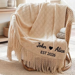 Personalized Wedding Blanket, Custom Embroidered Woven Thrown Blanket, Anniversary Gift, Mom Blanket image 1