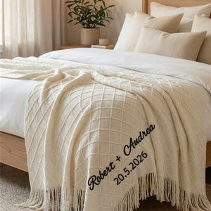 Personalized Wedding Blanket, Custom Embroidered Woven Thrown Blanket, Anniversary Gift, Mom Blanket image 2
