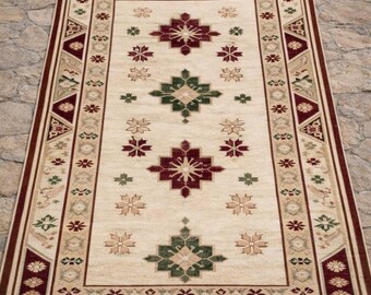 Handgeknoopt oushak-tapijt, vintage Turks tapijt, ivoor bloementapijt, aangepast formaat tapijt, boerderij woonkamertapijt, wollen tapijt