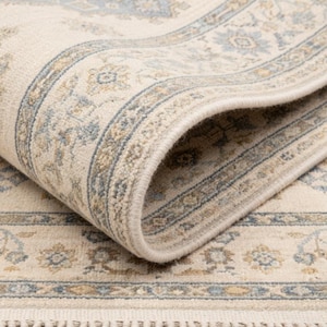 Vintage Oushak Rug, Ivory Blue Turkish Style Carpet, Hand Knotted Look Area Rug, Neutral Boho Rug, Living Room Bedroom Rug, Farmhouse Decor