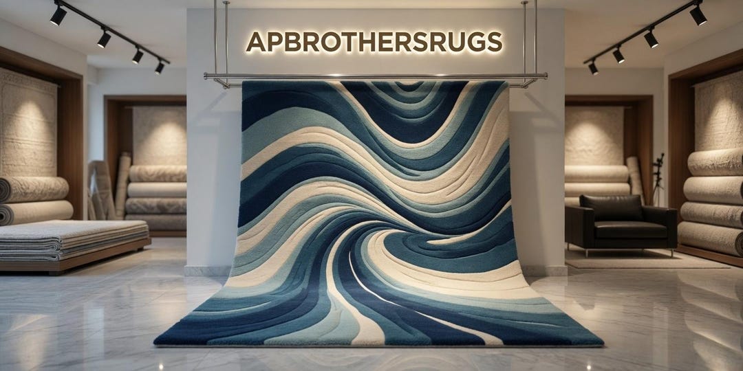 3docean Rugs Hand Tufted 3D Ocean Wave Rug | Sculptural Swirl Area Rug | Navy Teal ...