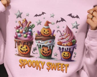 Spooky Sweet Halloween Cupcakes PNG, Kawaii Pumpkin Dessert Clipart (Digital Download)