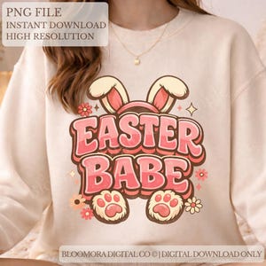 Wielkanocna laleczka PNG, retro uszy króliczka, sztuka kwiatowa (pobieranie cyfrowe)