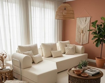 Luxe L-vormige sofa | Moderne bank in kokosstof
