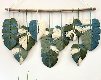 Monstera Leaves Handmade Wall Decor, Green Leaf Macrame Wall Hanging, Scandinavian Decor, Boho Nursery Decor, New Home Gift, Mother Day Gift