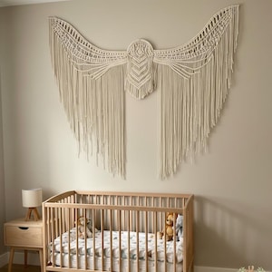 Grote macramé muur hangen, macramé kunst engelenvleugels, boho muur decor, extra grote vezelkunst, hoofdeinde decor, housewarming cadeau