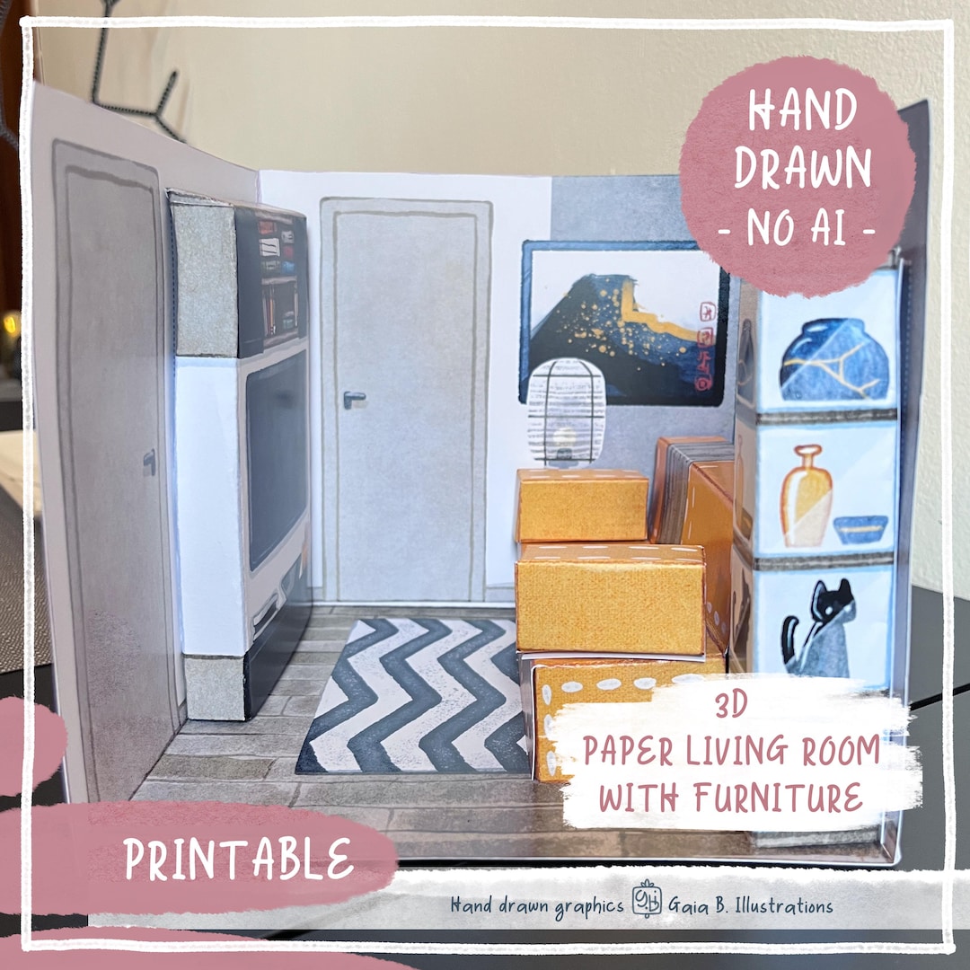 3D Paper Doll House -living Room- - Etsy