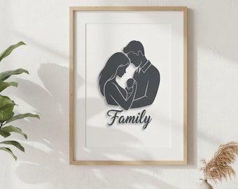 Abstract Family Line Art - Dad Mom And Baby Line Art - Minimalist Art - Couple Art Print - New Mom Gift - Baby Art - Instant download