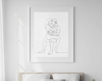 Abstract Couple line art, Set of 2 Prints, Men And woman Print, Bedroom wall decor, Unique Love Wall Art, One Line drawing, Sensual line art