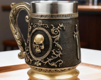 Skull Viking Tankard Mug Medieval Beer Stein | Renaissance Mug for Men Gift