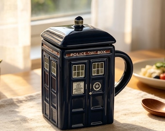 Doctor Who TARDIS Ceramic Mug with Lid & Spoon | Police Box Coffee Mug