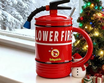 Taza Extintora – Taza de café divertida para bomberos, original taza de seguridad contra incendios con tapa, regalo único para bomberos y personal de emergencias.