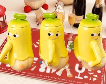 Funny Banana Mug with Lid – Cute Ceramic Kawaii Gag Gift