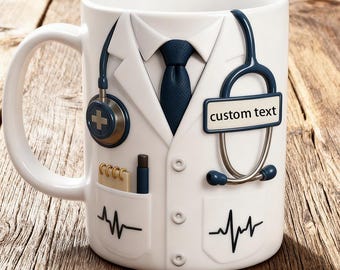 Taza de médico personalizada con nombre: regalo médico personalizado, taza de agradecimiento para mamá o papá, regalo de graduación, taza para enfermeras y médicos.