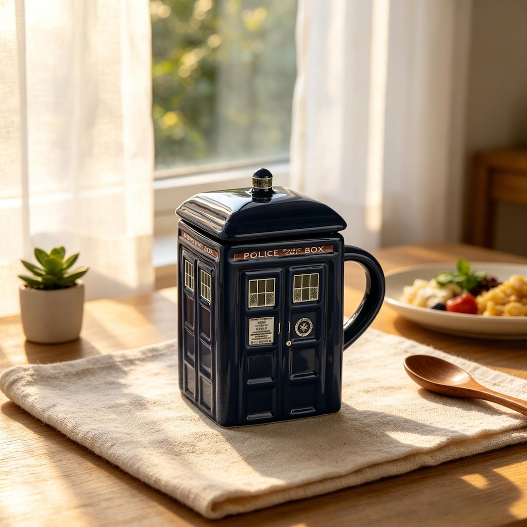 Doctor Who TARDIS Ceramic Mug With Lid & Spoon | Police Box Coffee Mug ...