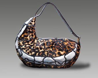 Leather Puzzle Bag – Handmade Sculptural One-of-a-Kind Tote with Metallic Accents