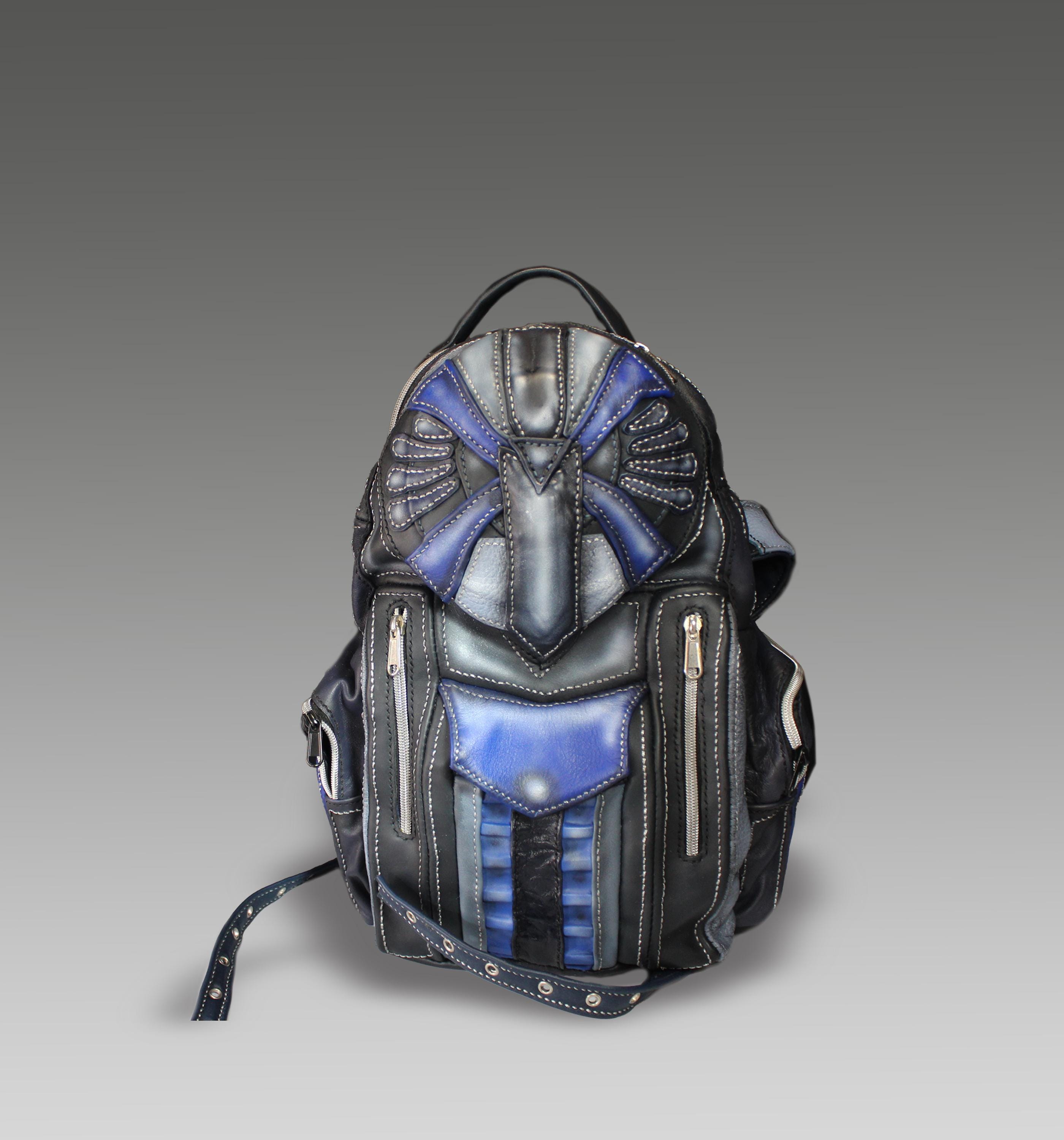 blue bird leather backpack Blue Leather Backpack – Handmade Bird-inspired Sculptural Unisex Bag