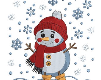 Diseño de bordado a máquina navideño de muñeco de nieve de invierno