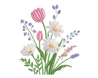 Bouquet printanier de fleurs sauvages – Motif floral de broderie