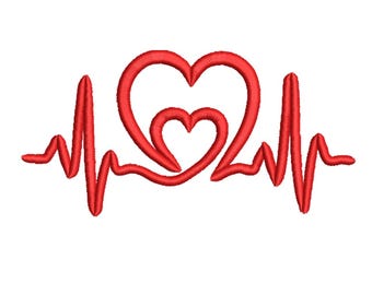 Double Heartbeat Love Line  Embroidery Design- Machine Embroidery Design File