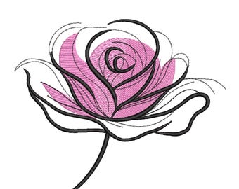Sketch Rose Bloom Embroidery design– Modern Floral Embroidery file