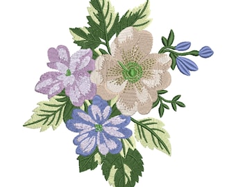 Botanisches Stickmuster „Pastellfarbener Wildblumenstrauß“ – Stickdatei