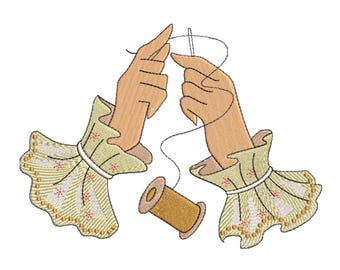 Vintage Sewing Hands with Needle and Thread Machine Embroidery Design- Machine Embroidery Design File