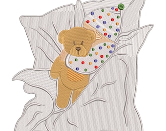 Sleeping Teddy Bear Party Hat Machine Embroidery Design- Machine Embroidery Design File