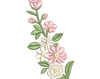 Maschinenstickmuster „Vertikales Blumengesteck mit rosa Rosen“