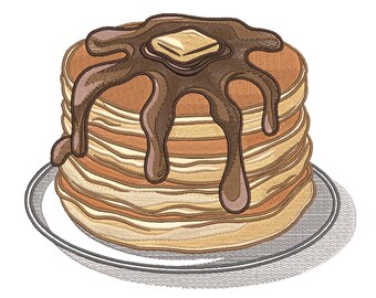 Pancake Stack with Chocolate Syrup Embroidery Design-Embroidery Machine File