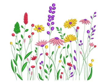Wild Meadow Floral Border Embroidery Design-Embroidery Machine File