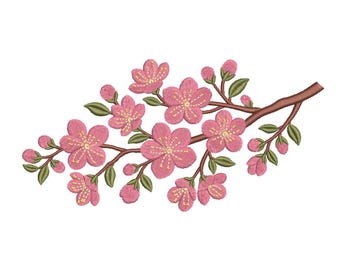 Stickmuster für Maschinenstickerei mit rosa Kirschblütenzweig – Stickdatei
